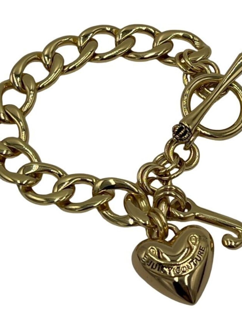 Y2K Juicy Couture Gold Chain Puff Heart J Initial Bracelet
